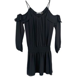 RAMY BROOK Cold Shoulder Ruffle Dress Size S Black
